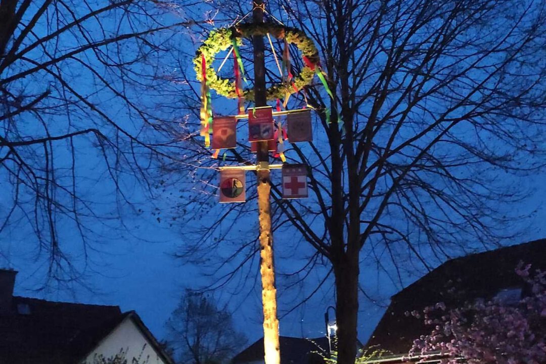 Maibaum in Abenddämmerung