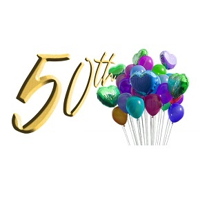 Zahl 50 mit Luftballons